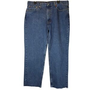 Levi Strauss 550 Jeans Mens W38 L28 Blue Denim Relaxed Fit Straight Leg Raw Hem